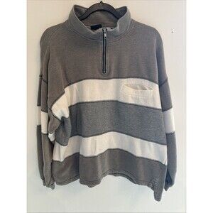 Vintage Winner Qtr Zip Polo Pullover Sweatshirt Gray White Size Large Pocket